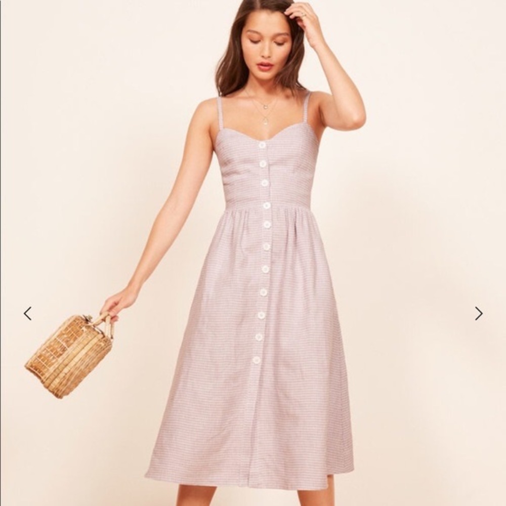 Reformation Thelma Midi Dress in Purple Gingham